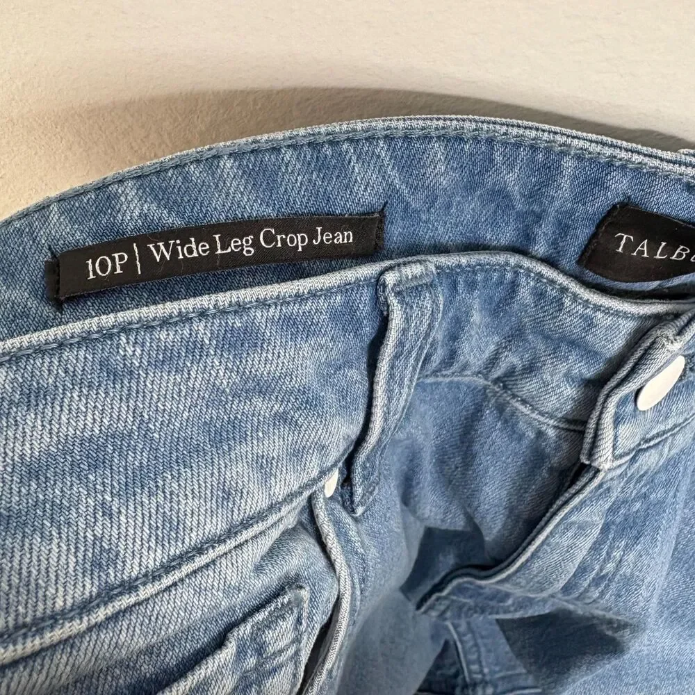 Talbots Wide Leg Crop Jeans 10P Petite Blue Embroidered Floral Stretch Denim